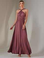 Jolie Moi Purple Halter Neck Maxi Bridesmaid Dress - Image 6 of 7
