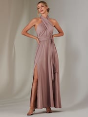 Jolie Moi Pink Halter Neck Maxi Bridesmaid Dress - Image 1 of 7