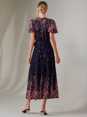 Jolie Moi Blue Mirror Print Mesh Wrap Maxi Dress - Image 2 of 7