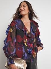 Joanna Hope Ruffle Black Blouse - Image 1 of 5