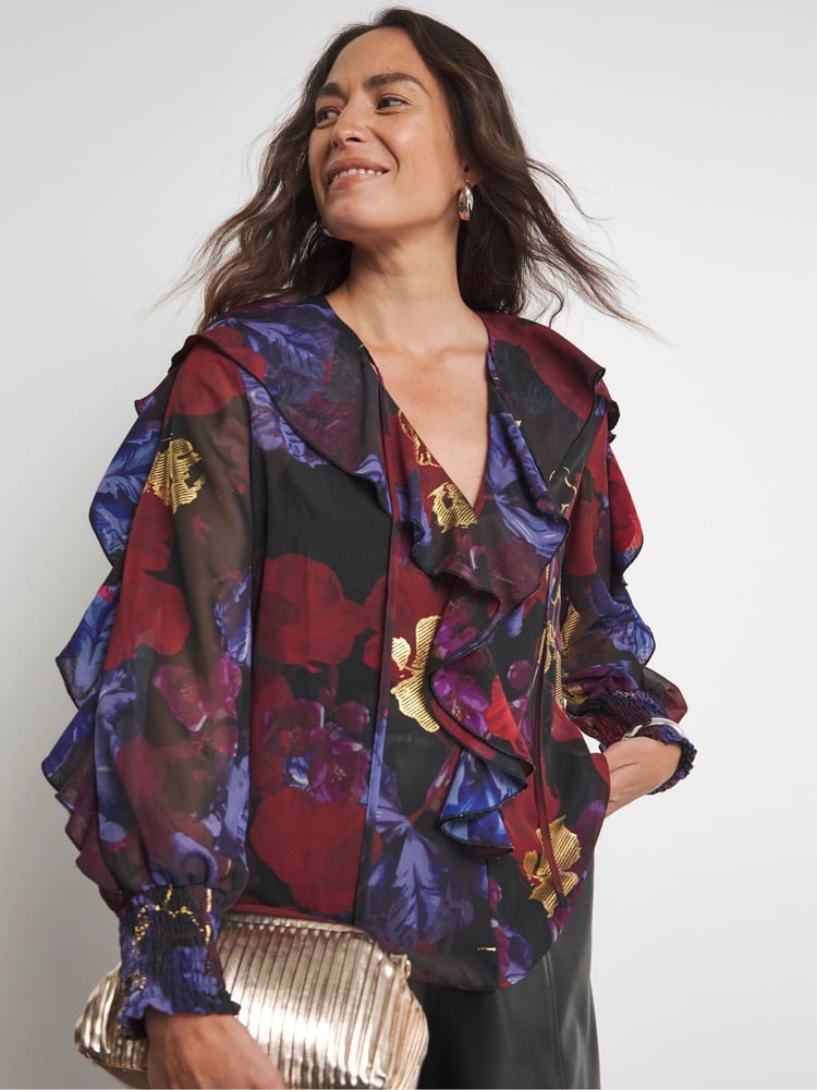 Joanna Hope Ruffle Black Blouse - Image 1 of 5
