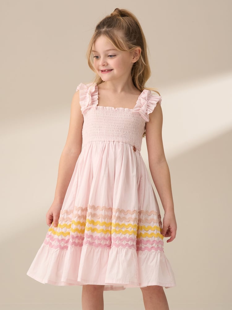 Angel & Rocket Pink Bella Ric Rac Midi 100% Cotton Dress - Image 1 of 9