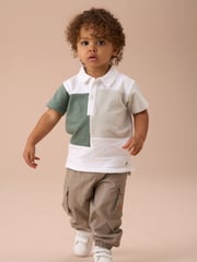 Angel & Rocket White Kane 100% Cotton Textured Colour Block Polo Shirt - Image 2 of 4