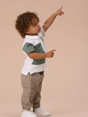 Angel & Rocket White Kane 100% Cotton Textured Colour Block Polo Shirt - Image 4 of 4