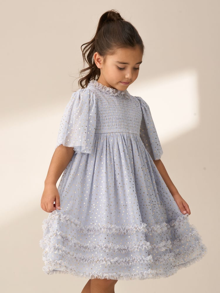 Angel & Rocket Blue Xeni Foil Print Mesh Dress - Image 1 of 8