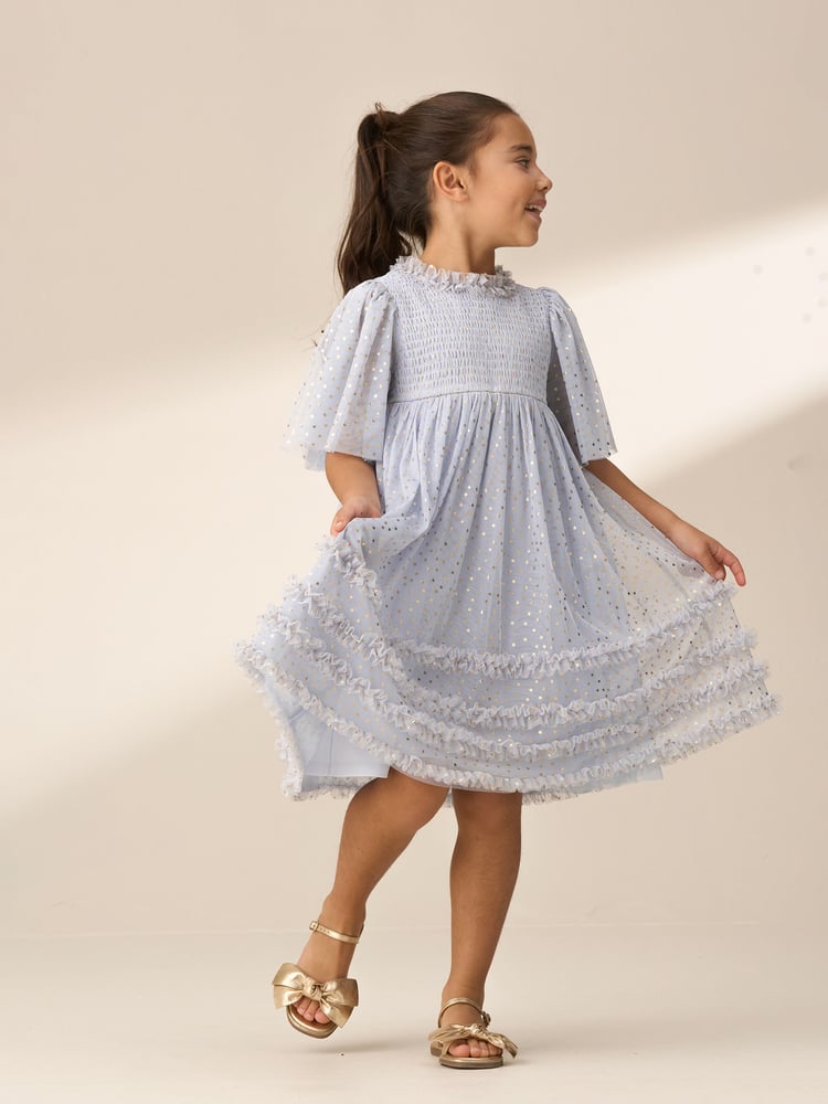 Angel & Rocket Blue Xeni Foil Print Mesh Dress - Image 2 of 8