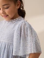 Angel & Rocket Blue Xeni Foil Print Mesh Dress - Image 5 of 8