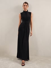 Reiss Black Daniella Sheer Ruched Maxi Dress - Image 1 of 6