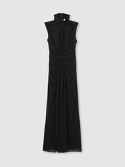 Reiss Black Daniella Sheer Ruched Maxi Dress - Image 2 of 6