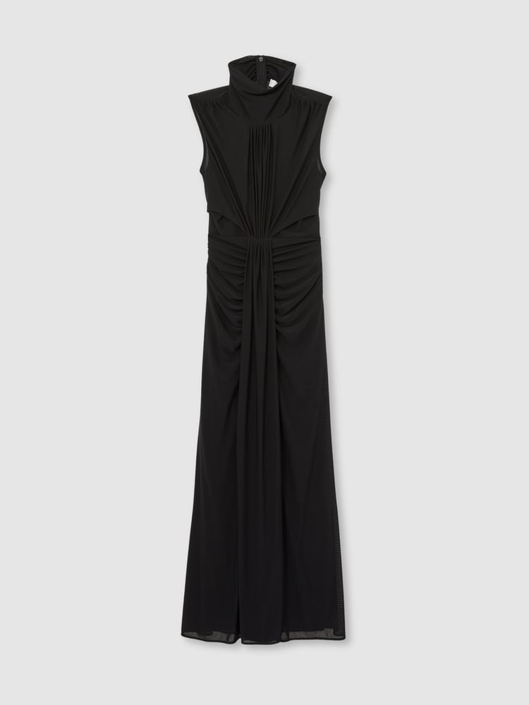 Reiss Black Daniella Sheer Ruched Maxi Dress - Image 2 of 6