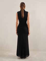 Reiss Black Daniella Sheer Ruched Maxi Dress - Image 4 of 6