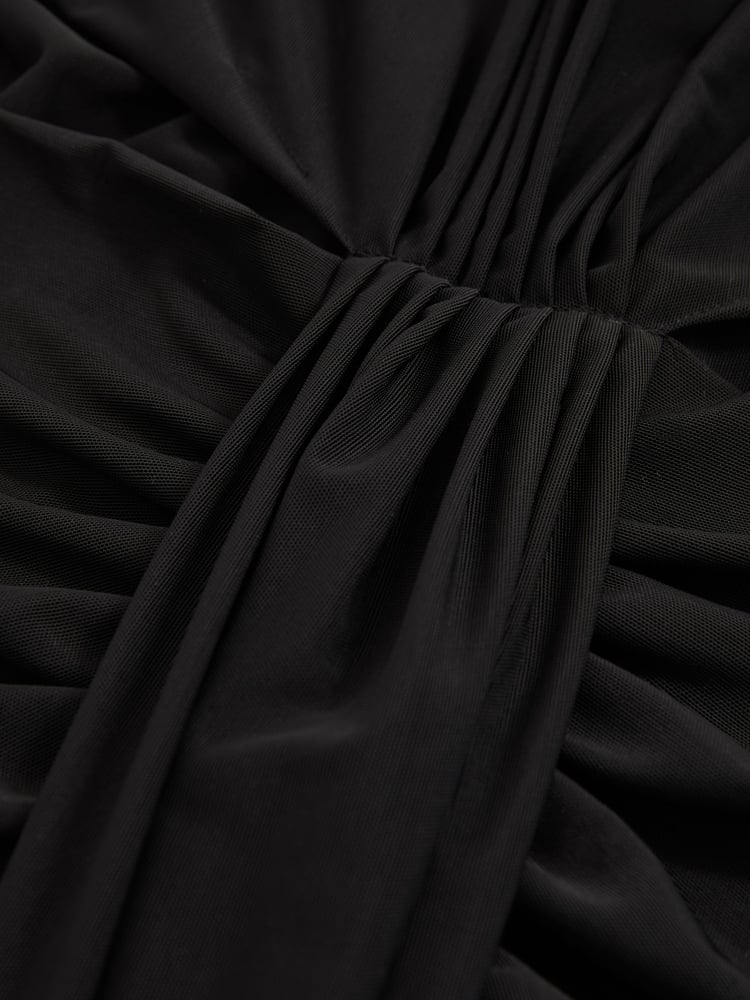 Reiss Black Daniella Sheer Ruched Maxi Dress - Image 6 of 6