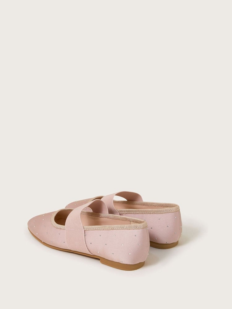 Monsoon Pink Diamante Elastic Ballet Flats - Image 2 of 3