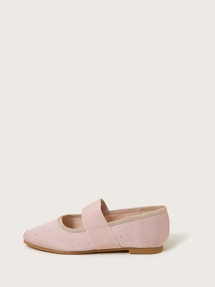 Monsoon Pink Diamante Elastic Ballet Flats - Image 3 of 3