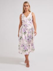 Yours Curve Pink London V-Neck Pleated Dress - Image 1 of 5