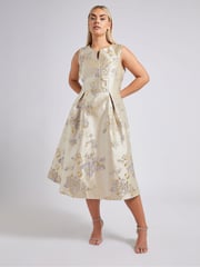 Yours Curve Gold London Jacquard Floral Notch Neck Dress - Image 2 of 5
