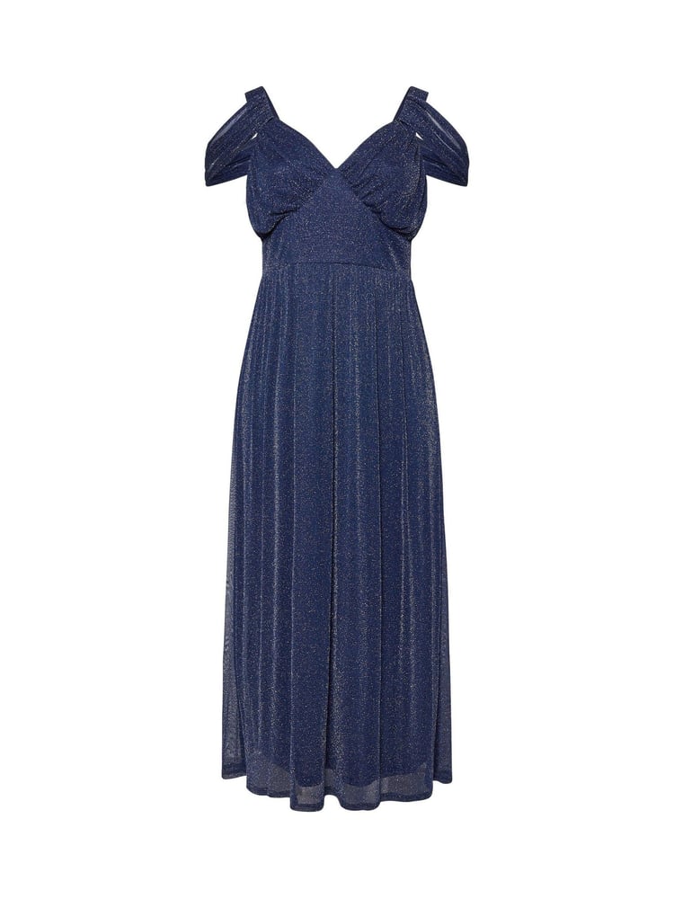 Yours Curve Blue London Metallic Mesh Cold Shoulder Dress - Image 2 of 2