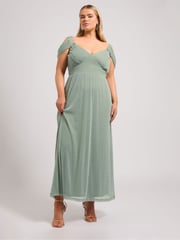 Yours Curve Green London Metallic Mesh Cold Shoulder Dress - Image 3 of 8