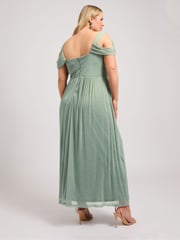 Yours Curve Green London Metallic Mesh Cold Shoulder Dress - Image 5 of 8
