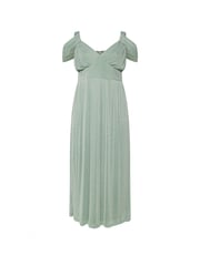 Yours Curve Green London Metallic Mesh Cold Shoulder Dress - Image 8 of 8