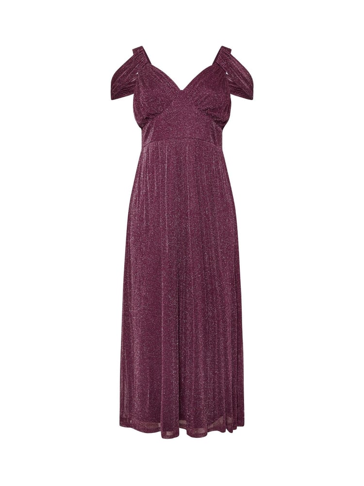 Yours Curve Purple London Metallic Mesh Cold Shoulder Dress - Image 5 of 5