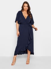 Yours Curve Blue London Ruffle Wrap Dress - Image 2 of 5