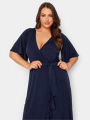 Yours Curve Blue London Ruffle Wrap Dress - Image 4 of 5