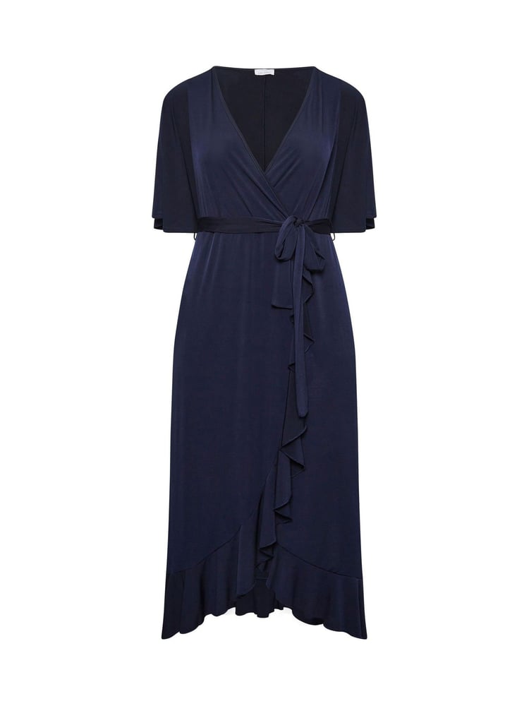 Yours Curve Blue London Ruffle Wrap Dress - Image 5 of 5