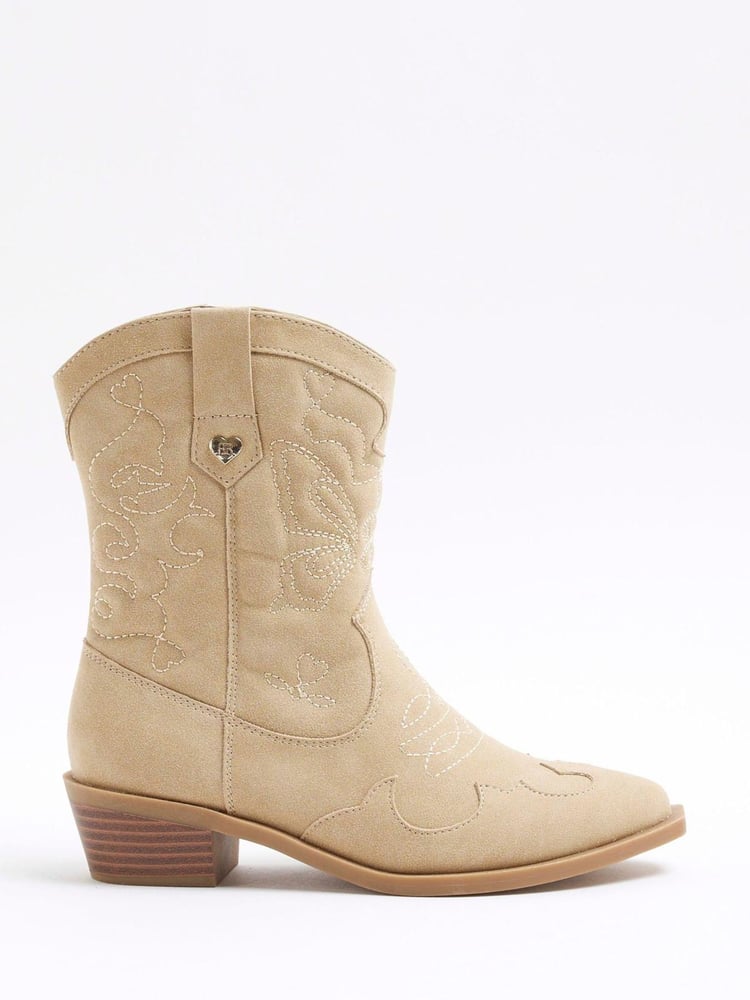 River Island Beige Girls Suede Western Boots - Image 1 of 6 River Island Beige Girls Suede Western Boots - Image 1 of 6