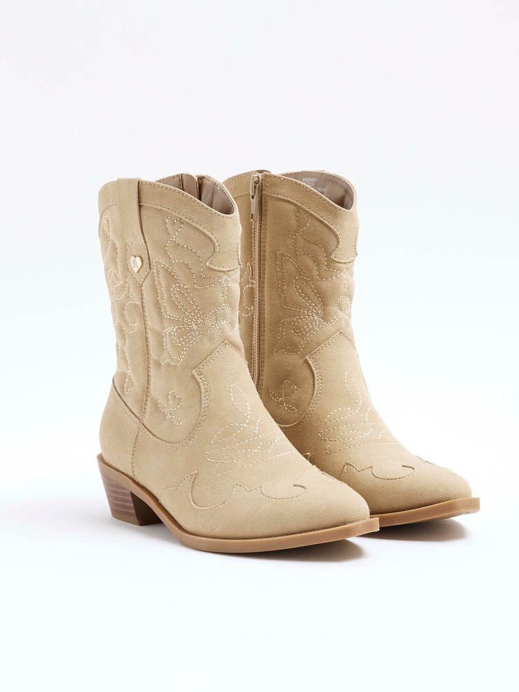 River Island Beige Girls Suede Western Boots - Image 6 of 6 River Island Beige Girls Suede Western Boots - Image 6 of 6