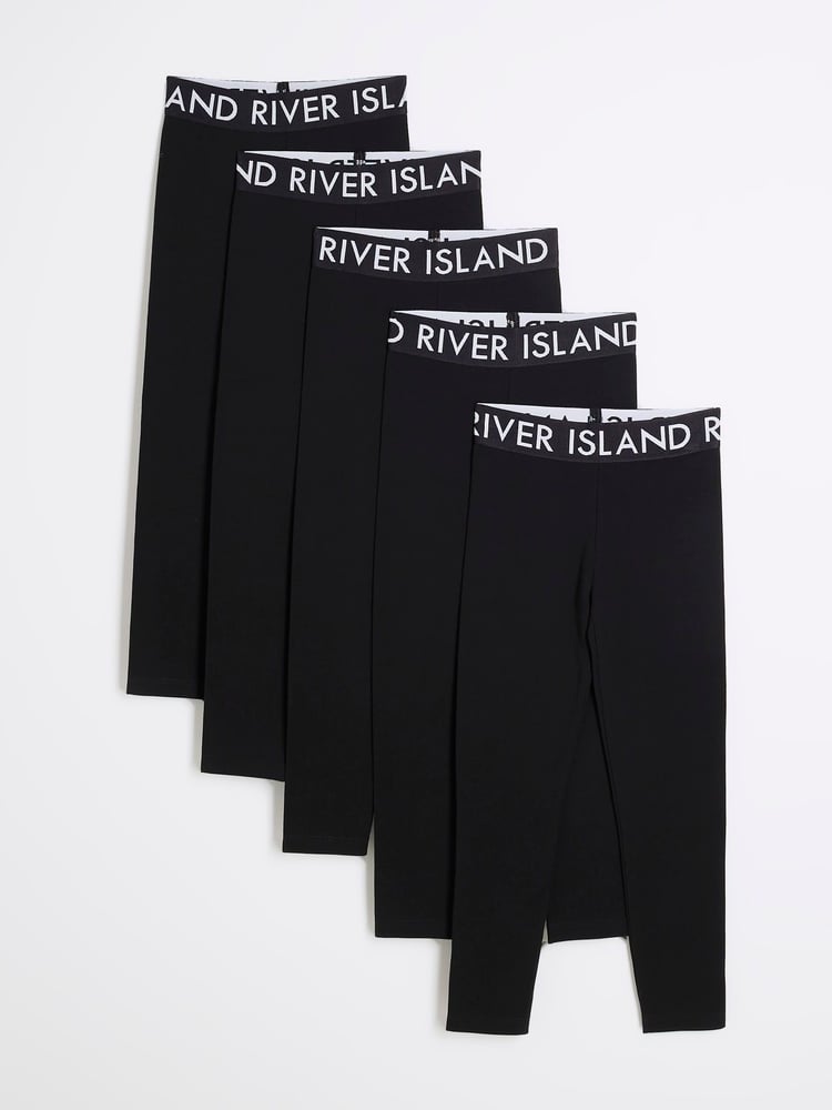 River Island Black Girls Deep Waistband 100% Cotton Leggings 5 Pack - Image 1 of 4