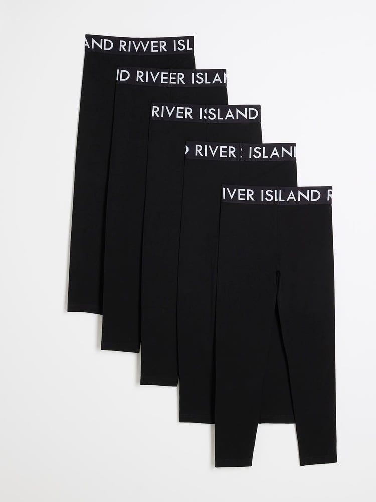 River Island Black Girls Deep Waistband 100% Cotton Leggings 5 Pack - Image 2 of 4