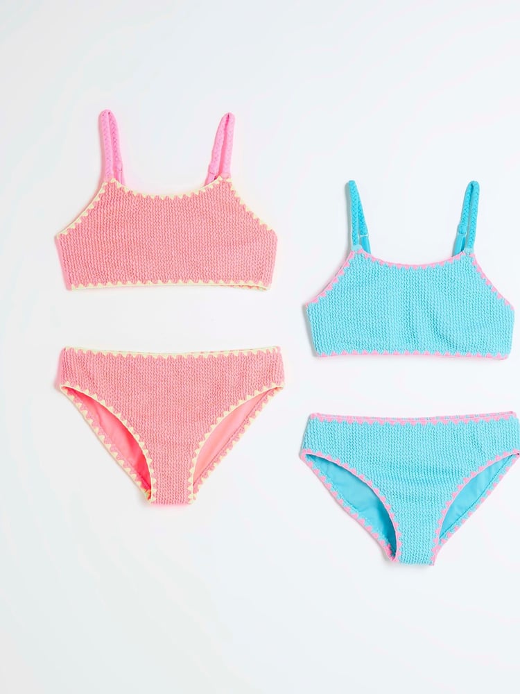 River Island Natural Girls Crinkle Textured Bikinis 2 Pack - Image 1 of 4