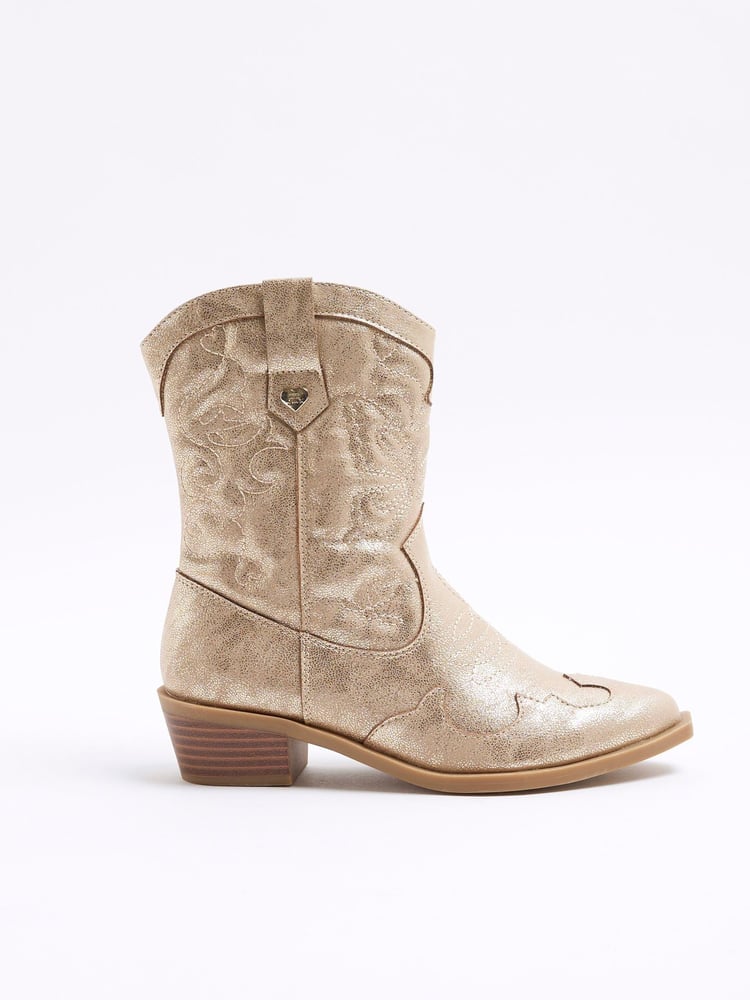 River Island Gold Girls Suede Western Boots - Image 1 of 5 River Island Gold Girls Suede Western Boots - Image 1 of 5