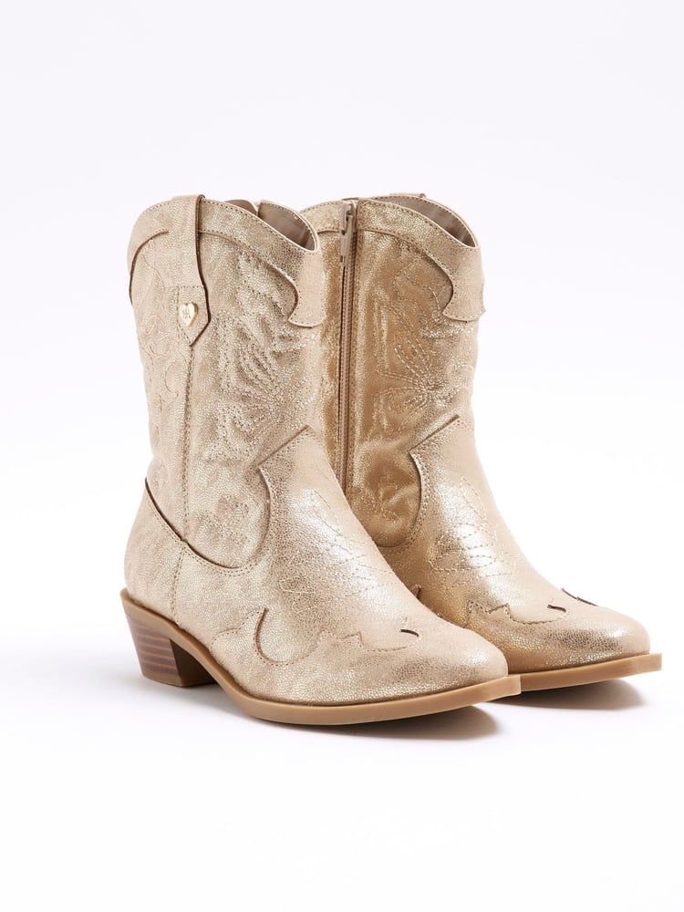 River Island Gold Girls Suede Western Boots - Image 2 of 5 River Island Gold Girls Suede Western Boots - Image 2 of 5