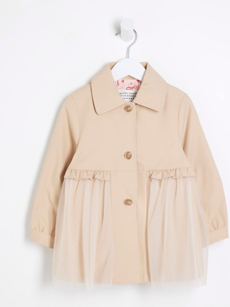 River Island Beige Girls Tulle Trench Coat - Image 1 of 4