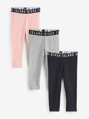 River Island Pink Girls Waistband Leggings 3 Pack - Image 1 of 4