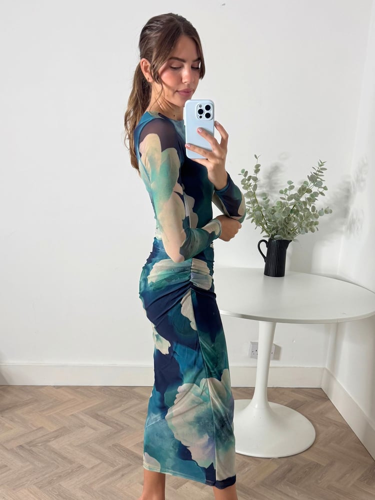 Style Cheat Blue Large Scale Floral Maeva Mesh Maxi Dress - Image 2 of 4