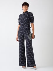 LK Bennett Blue Elsie Spring & Birch Viscose 40'S Polka Dot Button Detail Blouse - Image 1 of 4
