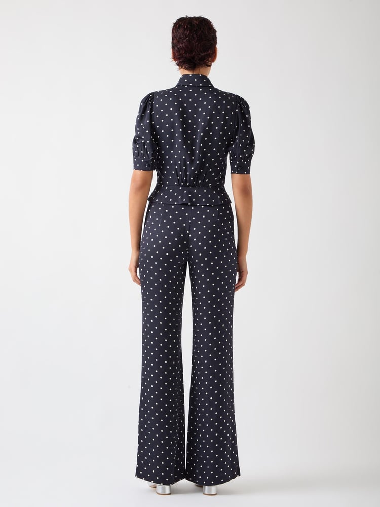 LK Bennett Blue Elsie Spring & Birch Viscose 40'S Polka Dot Button Detail Blouse - Image 2 of 4