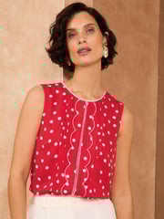 Love & Roses Red Sleeveless Scallop Detail Shell Top - Image 1 of 4