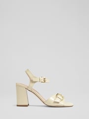 LK Bennett Cream Reeva Buttercream Croc Effect Oloid Buckle Sandals - Image 1 of 4