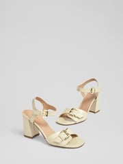LK Bennett Cream Reeva Buttercream Croc Effect Oloid Buckle Sandals - Image 2 of 4