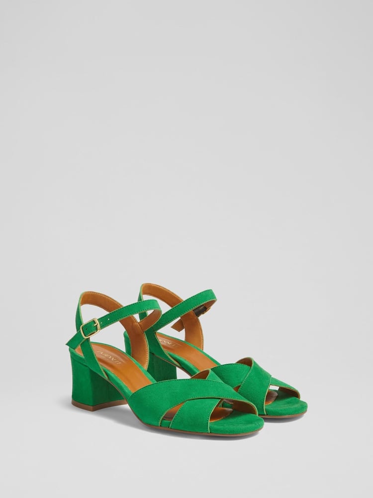 LK Bennett Green Alba Mint Leaf Kid Suede Cross Front Sandals - Image 2 of 4