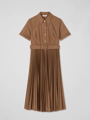 LK Bennett Brown Cally Mocha Pleated Cotton Shirt Dress - Image 2 of 2