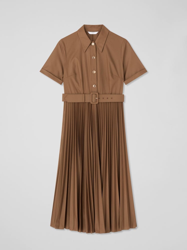 LK Bennett Brown Cally Mocha Pleated Cotton Shirt Dress - Image 2 of 2