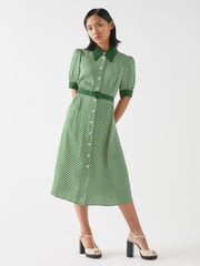 LK Bennett Green Petite Val Petite Treetop Birch Viscose Printed Viscose Shirt Dress With Belt - Image 1 of 2