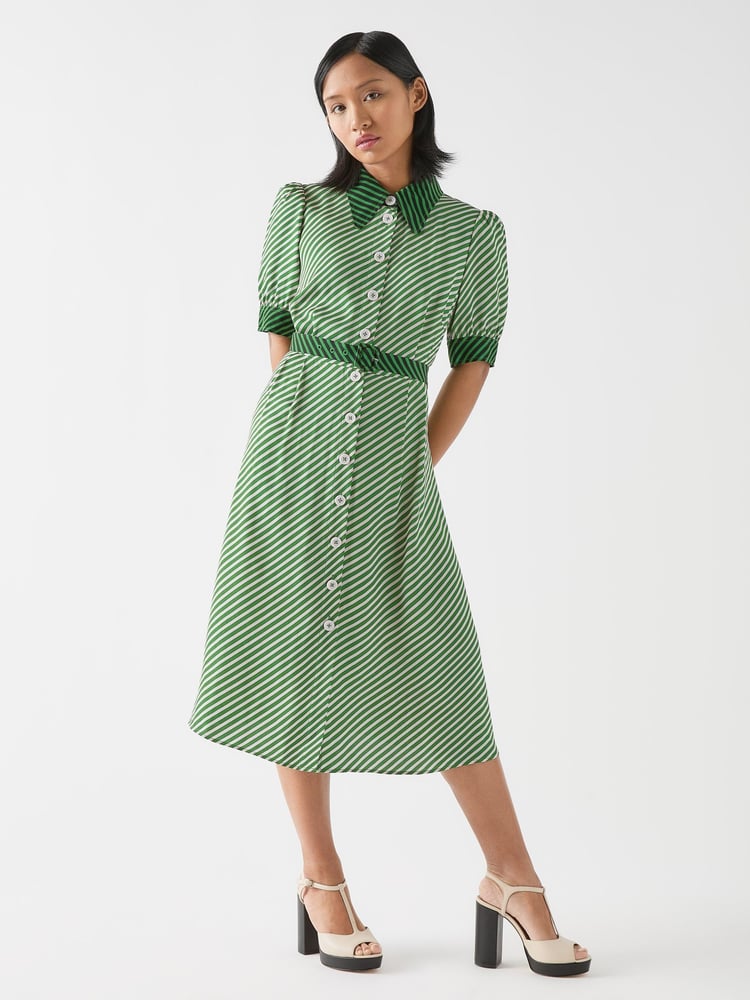 LK Bennett Green Petite Val Petite Treetop Birch Viscose Printed Viscose Shirt Dress With Belt - Image 1 of 2