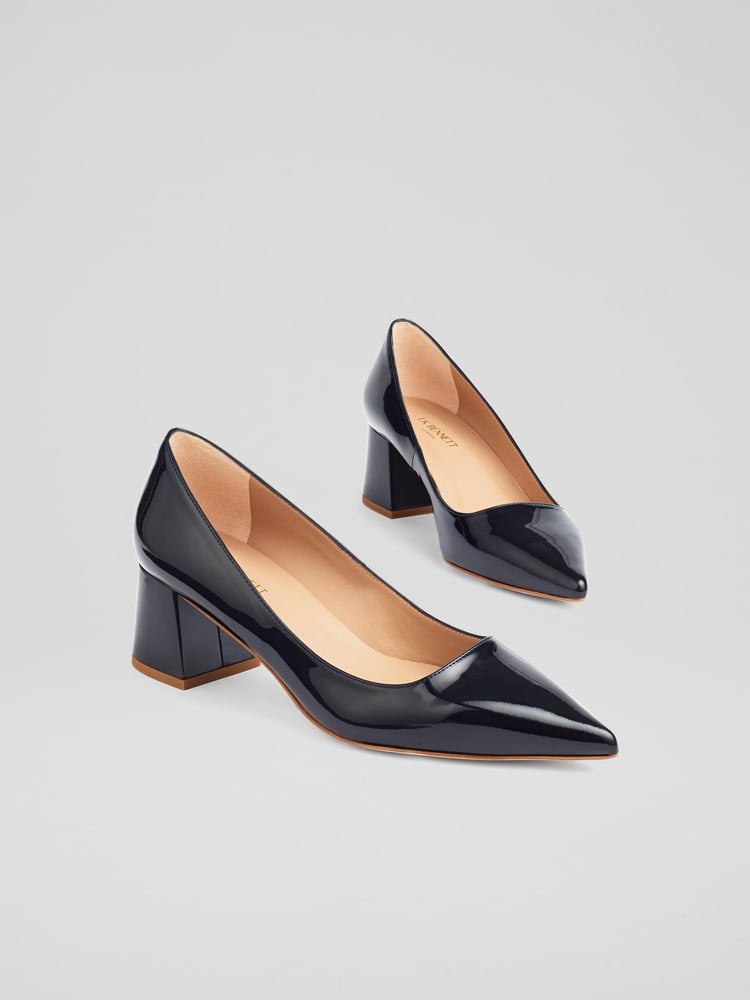 LK Bennett Black Sloane Patent Pointed Black Courts - Image 2 of 4