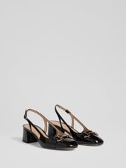 LK Bennett Black Cicely Patent Resin Buckle Slingbacks - Image 2 of 4